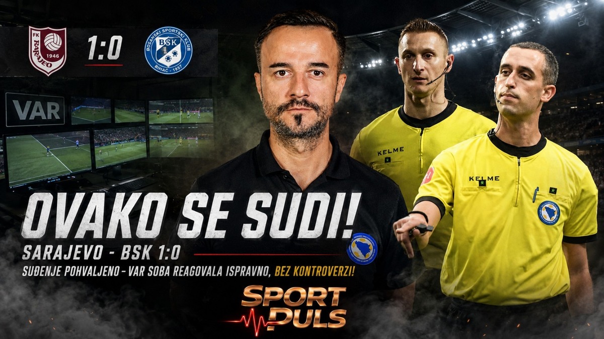 JELIĆ I VAR SOBA POKAZALI KAKO SE SUDI: Sarajevo – BSK BEZ SUDIJSKIH KONTROVERZI Frano Jelić VAR soba Sarajevo BSK 1:0