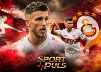 Ermedin Demirović u dresu Stuttgarta uz motive Galatasaraya na SPORT PULS naslovnoj grafici.