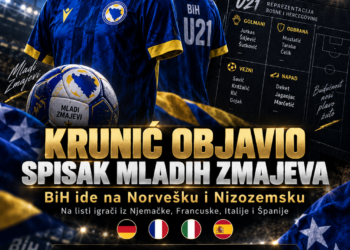 KRUNIĆ OBJAVIO SPISAK MLADIH ZMAJEVA: BiH ide na Norvešku i Nizozemsku, na listi igrači iz Njemačke, Francuske, Italije i Španije! U21 reprezentacija Bosne i Hercegovine – spisak Mladih Zmajeva za Norvešku i Nizozemsku