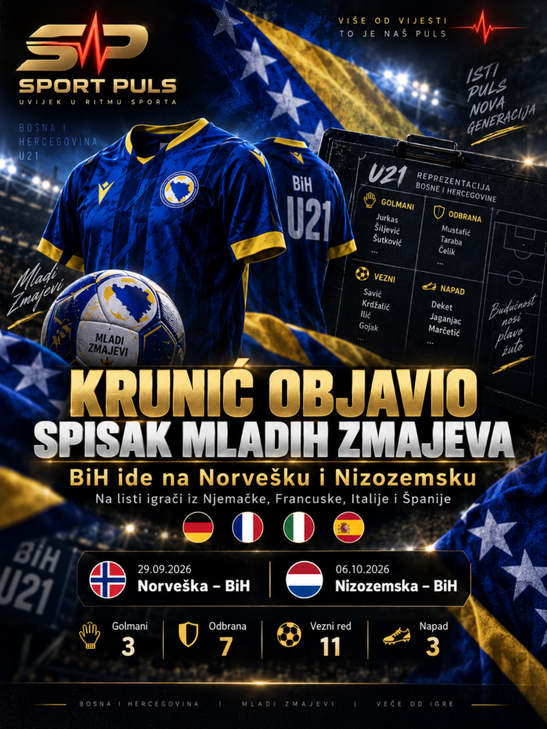 KRUNIĆ OBJAVIO SPISAK MLADIH ZMAJEVA: BiH ide na Norvešku i Nizozemsku, na listi igrači iz Njemačke, Francuske, Italije i Španije!