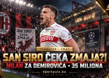 Ermedin Demirović u dresu Stuttgarta uz motiv AC Milana i San Sira