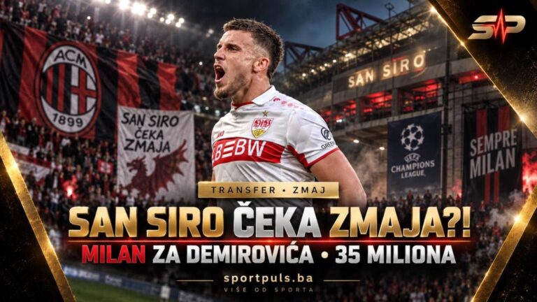 Ermedin Demirović u dresu Stuttgarta uz motiv AC Milana i San Sira